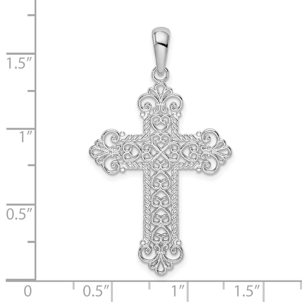 FJC Finejewelers 925 Sterling Silver Rhodium Plated Polish Filigree Fleur de Lis Cross Charm 23 mm