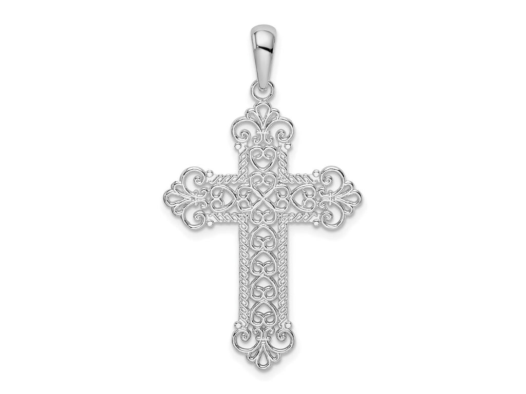 FJC Finejewelers 925 Sterling Silver Rhodium Plated Polish Filigree Fleur de Lis Cross Charm 23 mm