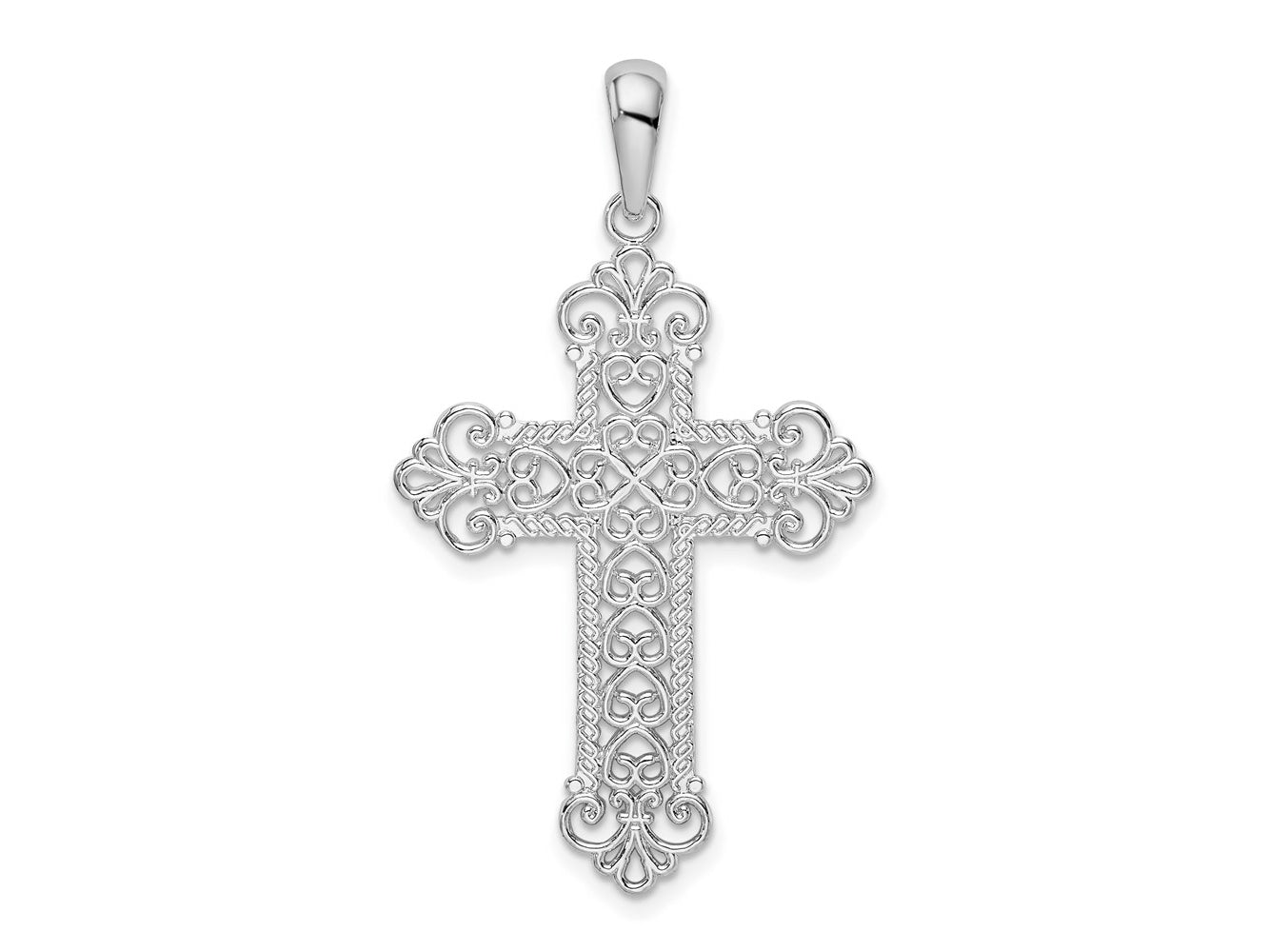FJC Finejewelers 925 Sterling Silver Rhodium Plated Polish Filigree Fleur de Lis Cross Charm 23 mm