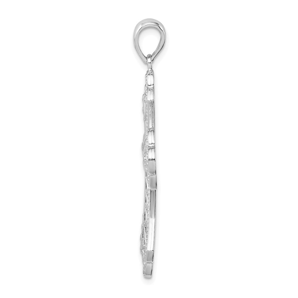 FJC Finejewelers 925 Sterling Silver Polish Filigree Bead Edge Fleur de Lis Cross Charm 29 mm
