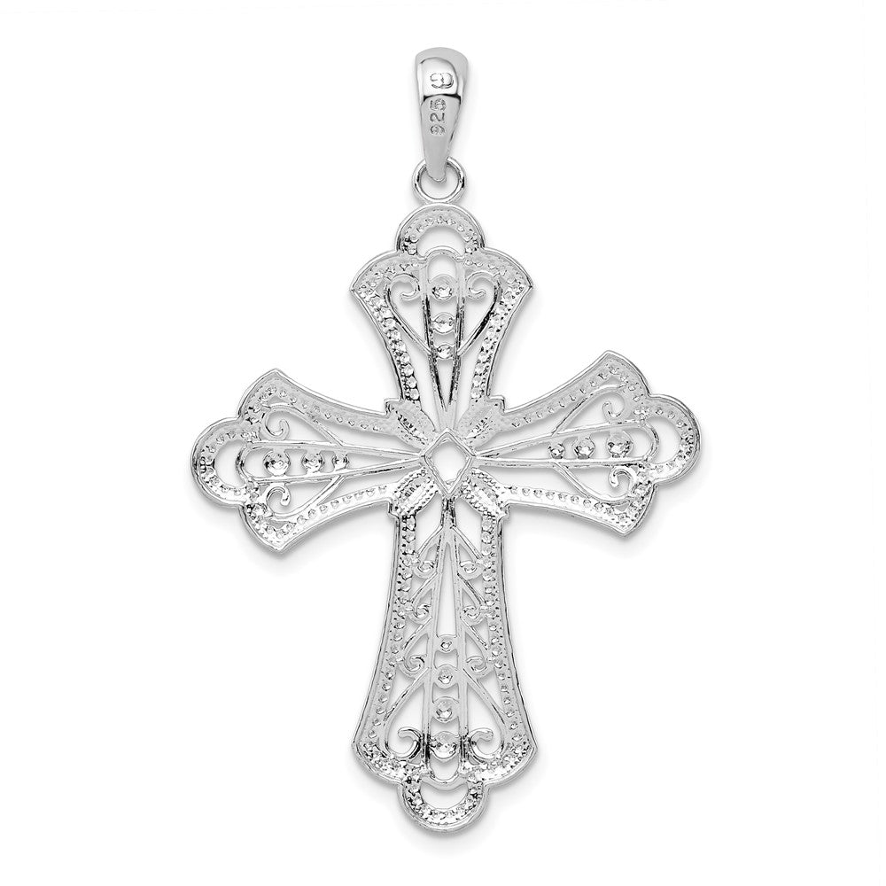FJC Finejewelers 925 Sterling Silver Polish Filigree Bead Edge Fleur de Lis Cross Charm 29 mm