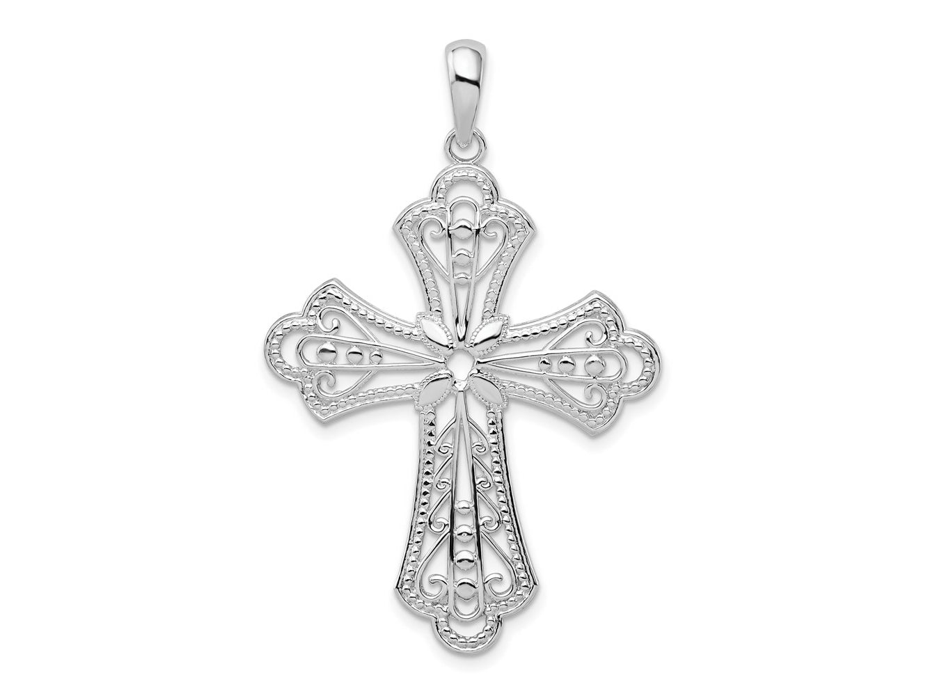 FJC Finejewelers 925 Sterling Silver Polish Filigree Bead Edge Fleur de Lis Cross Charm 29 mm
