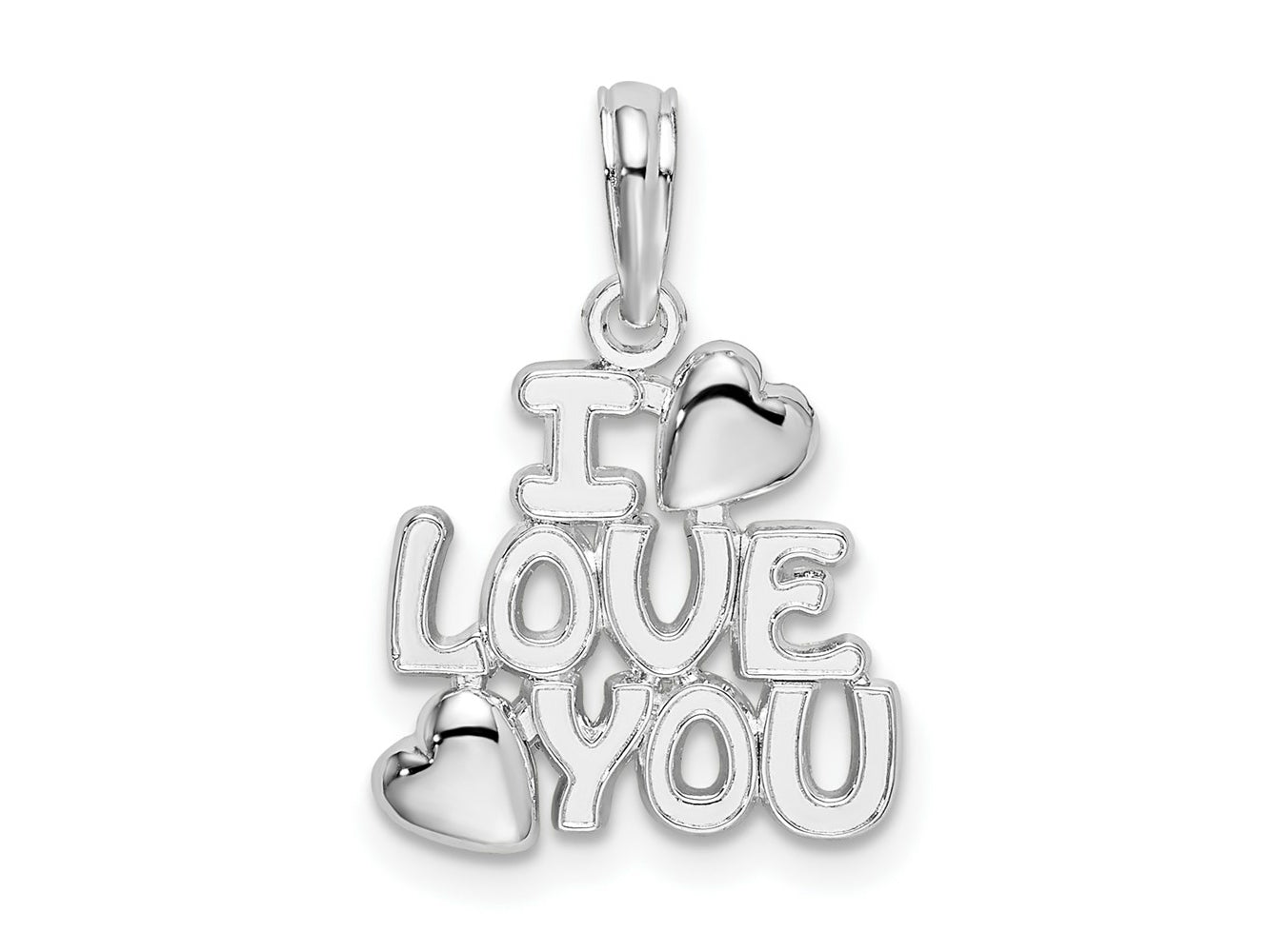 FJC Finejewelers 925 Sterling Silver Rhodium Plated Polished I LOVE YOU with Hearts Charm