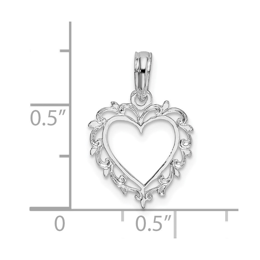 FJC Finejewelers 925 Sterling Silver Rhodium Plated Polished Lacey Edge Open Heart Charm