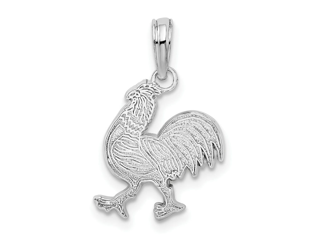 FJC Finejewelers 925 Sterling Silver Rhodium Plated Polished/Textured Flat Rooster Charm 13 mm