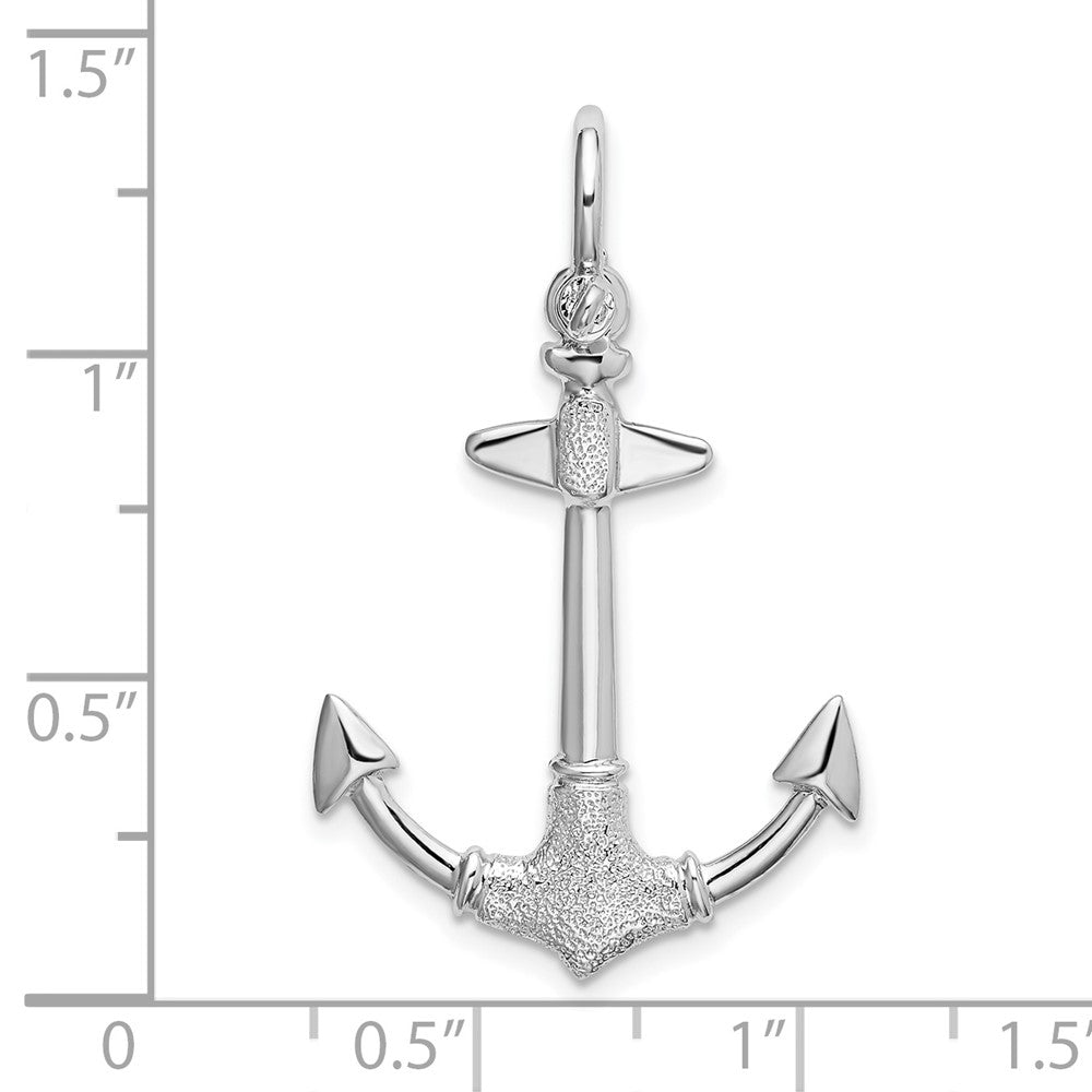 FJC Finejewelers 925 Sterling Silver Rhodium Plated Polished/Textured 3D Anchor Charm 33 x 21 mm