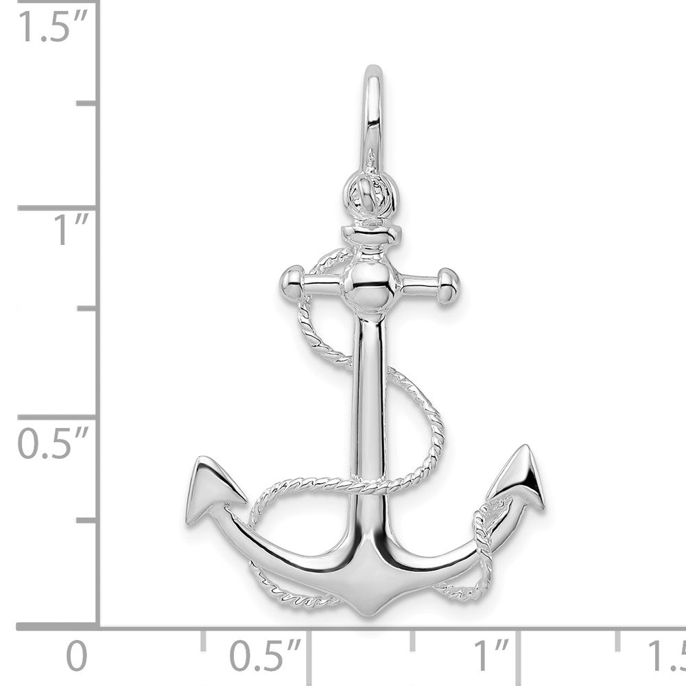 FJC Finejewelers 925 Sterling Silver Rhodium Plated Polished 3D Anchor with Rope Charm 33 x 21 mm