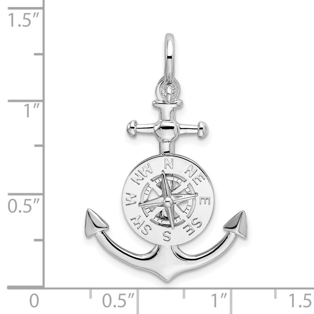 FJC Finejewelers 925 Sterling Silver Rhodium Plated 3D Small Anchor with Compass Charm 33 x 21 mm