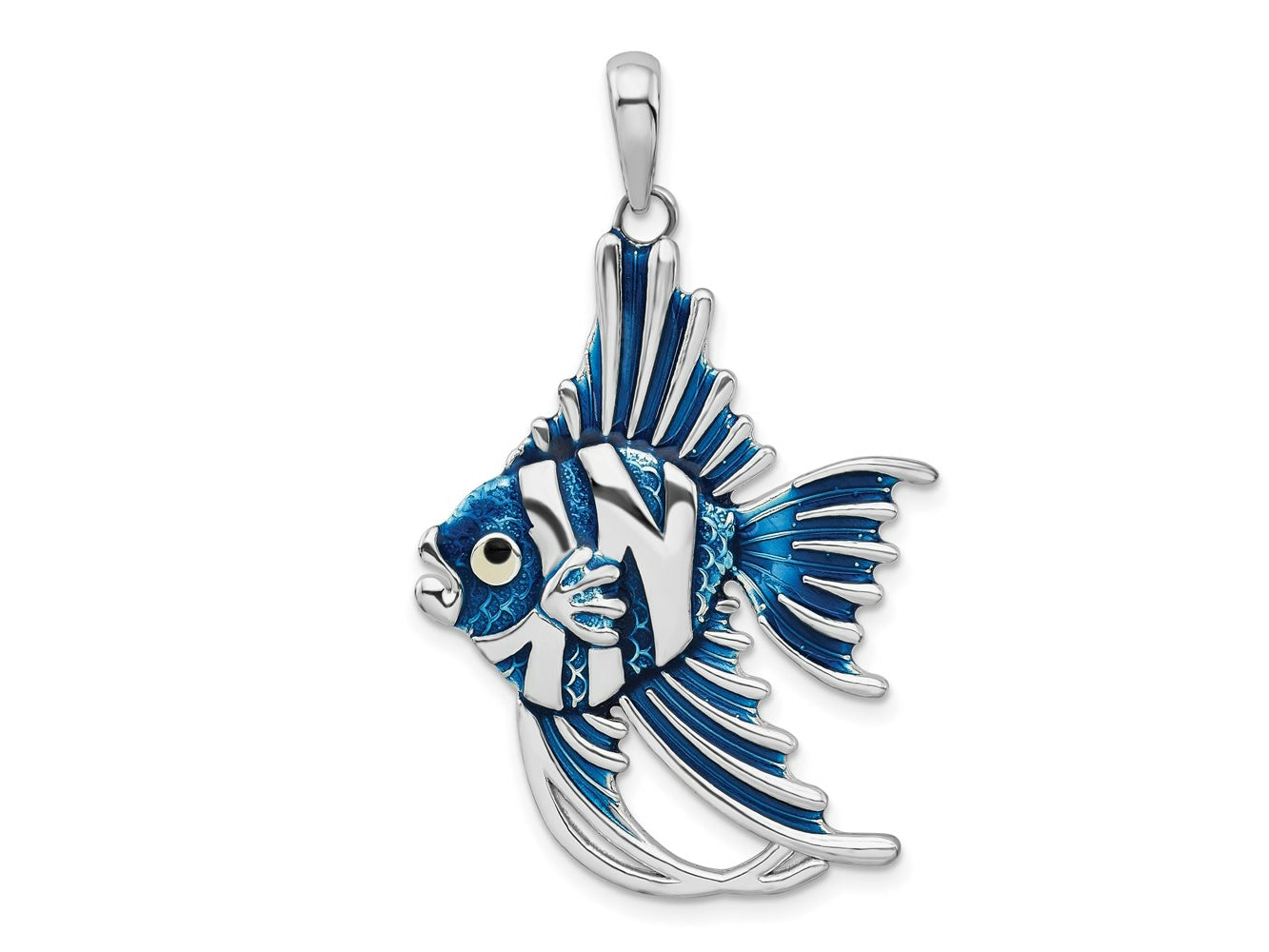 FJC Finejewelers 925 Sterling Silver Rhodium Plated Polished Enameled Angel Fish Charm 40 x 25 mm