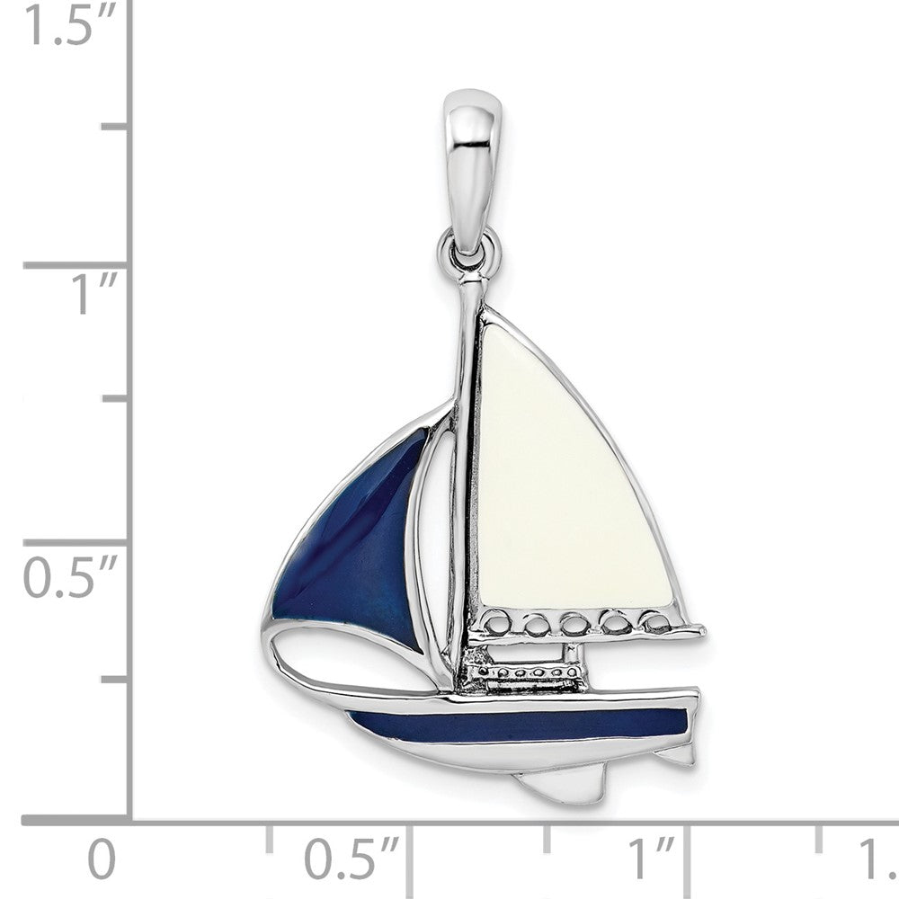 FJC Finejewelers 925 Sterling Silver Rhodium Plated Polished Enameled Sailboat Charm 32 x 19 mm