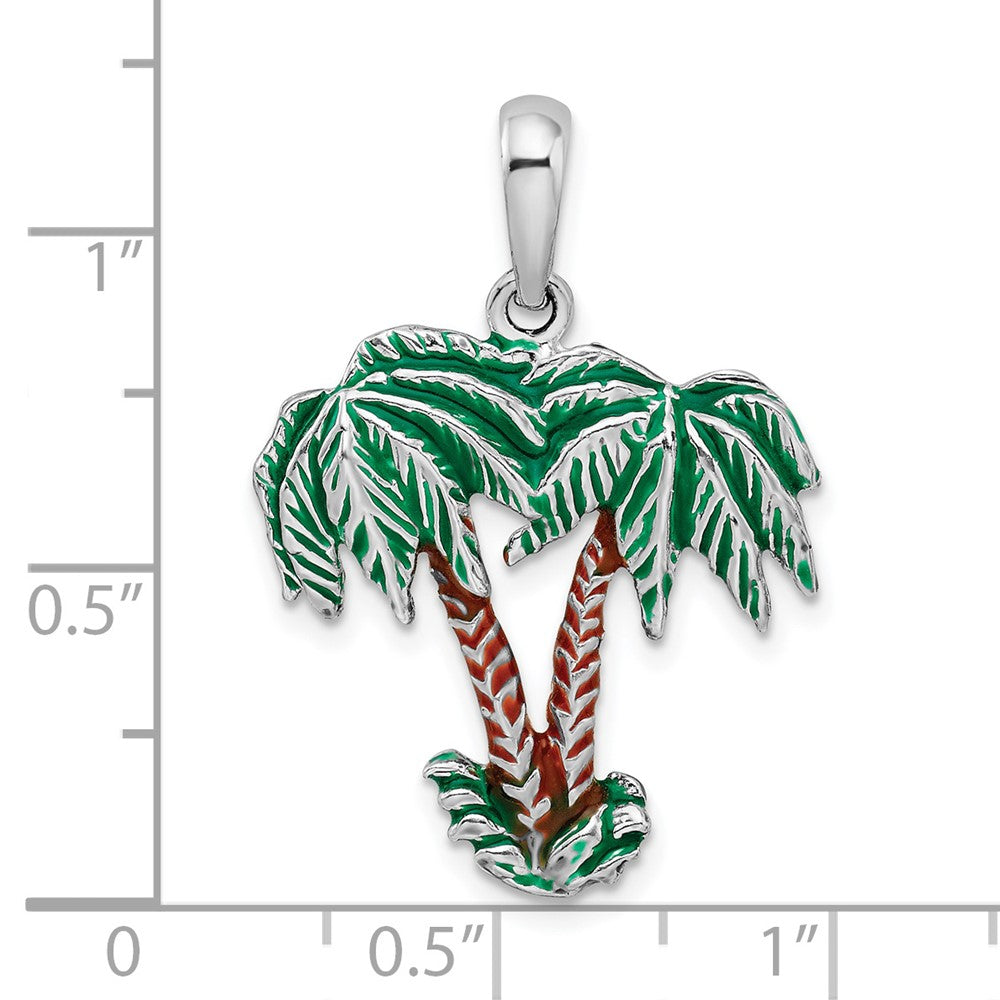 FJC Finejewelers 925 Sterling Silver Rhodium Plated Polished Enameled Palm Trees Charm 30 x 21 mm