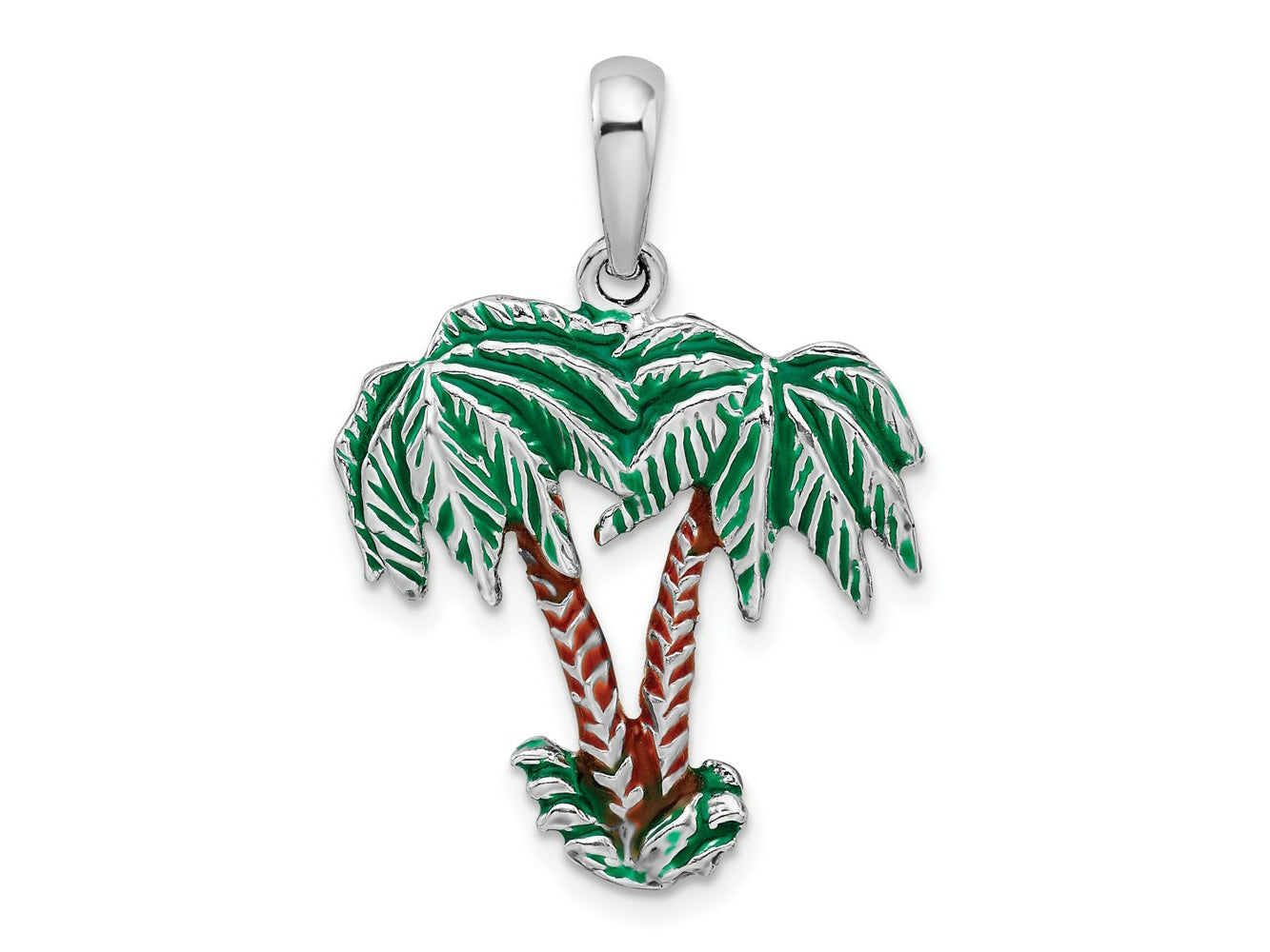 FJC Finejewelers 925 Sterling Silver Rhodium Plated Polished Enameled Palm Trees Charm 30 x 21 mm