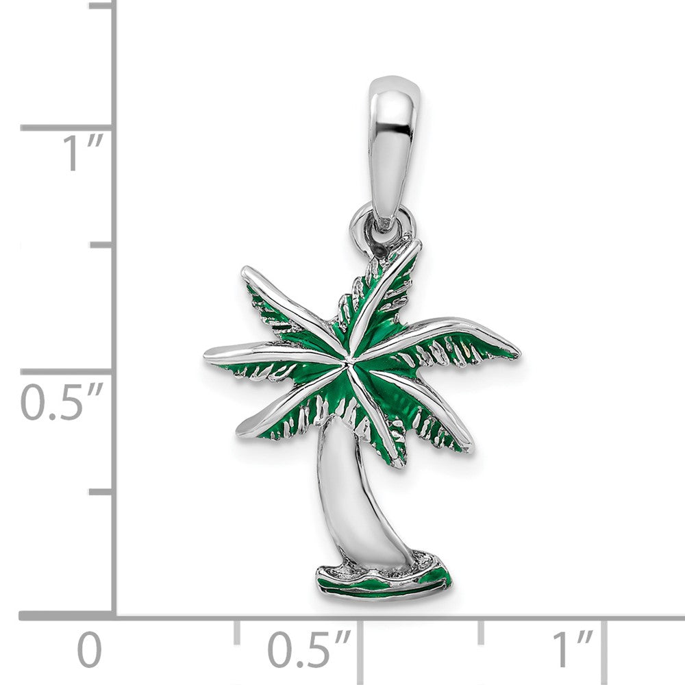 FJC Finejewelers 925 Sterling Silver Rhodium Plated Polished Enameled Palm Tree Charm 27 x 16 mm