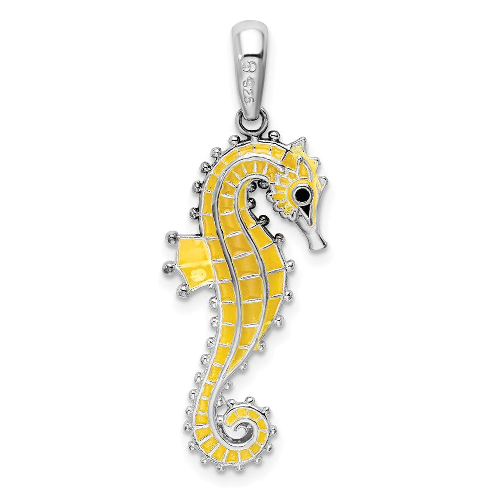 FJC Finejewelers 925 Sterling Silver Rhodium Plated 3D Enameled Yellow Seahorse Charm 35 x 12 mm