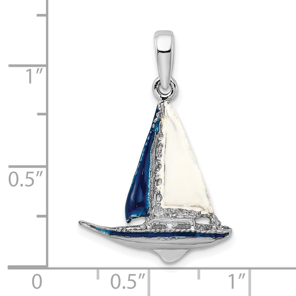 FJC Finejewelers 925 Sterling Silver Rhodium Plated Polished 3D Enameled Sailboat Charm 29 x 19 mm