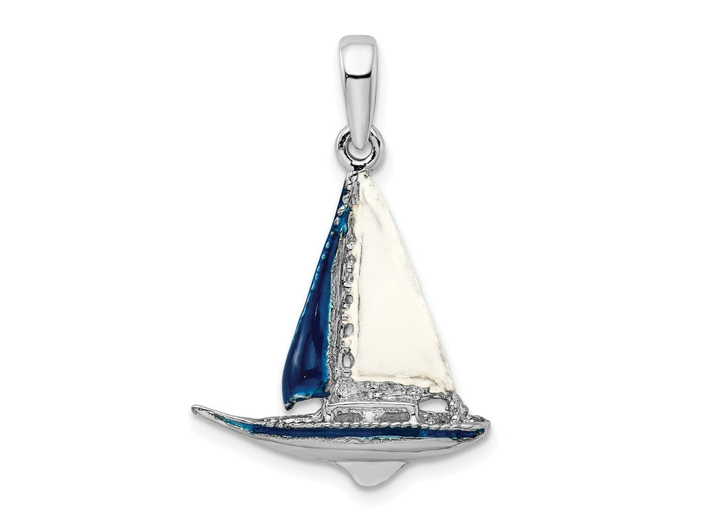 FJC Finejewelers 925 Sterling Silver Rhodium Plated Polished 3D Enameled Sailboat Charm 29 x 19 mm