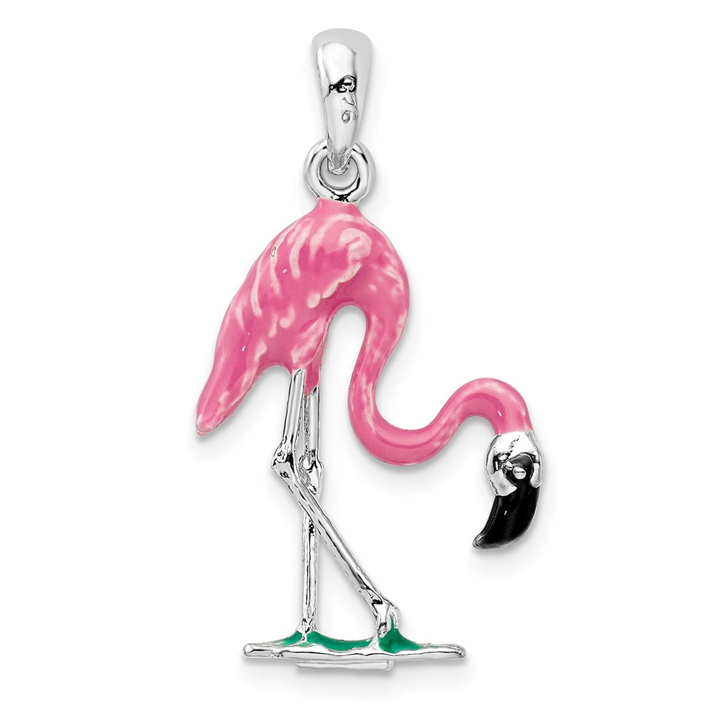 FJC Finejewelers 925 Sterling Silver Rhodium Plated Polished 3D Pink Flamingo Charm 15 mm