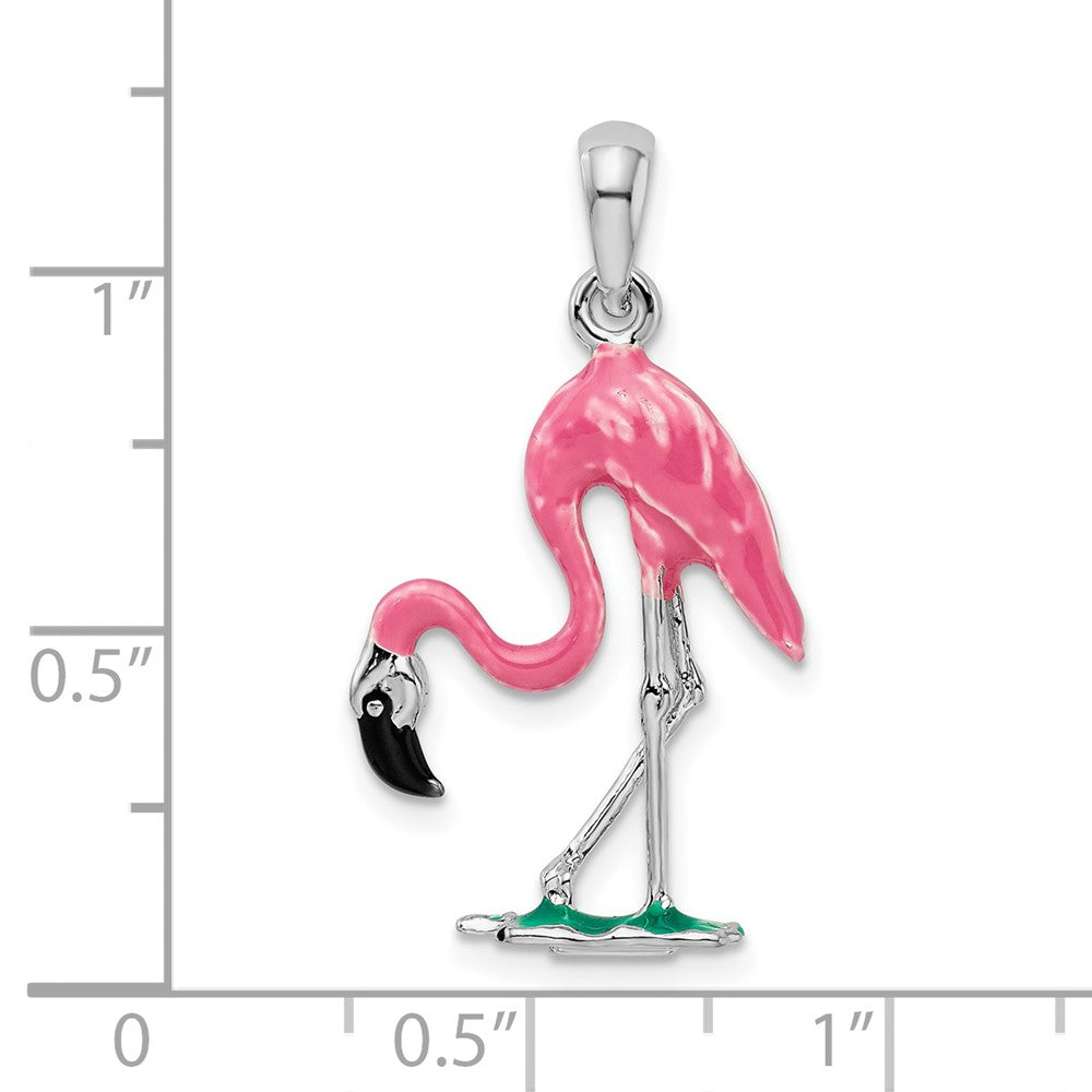 FJC Finejewelers 925 Sterling Silver Rhodium Plated Polished 3D Pink Flamingo Charm 15 mm