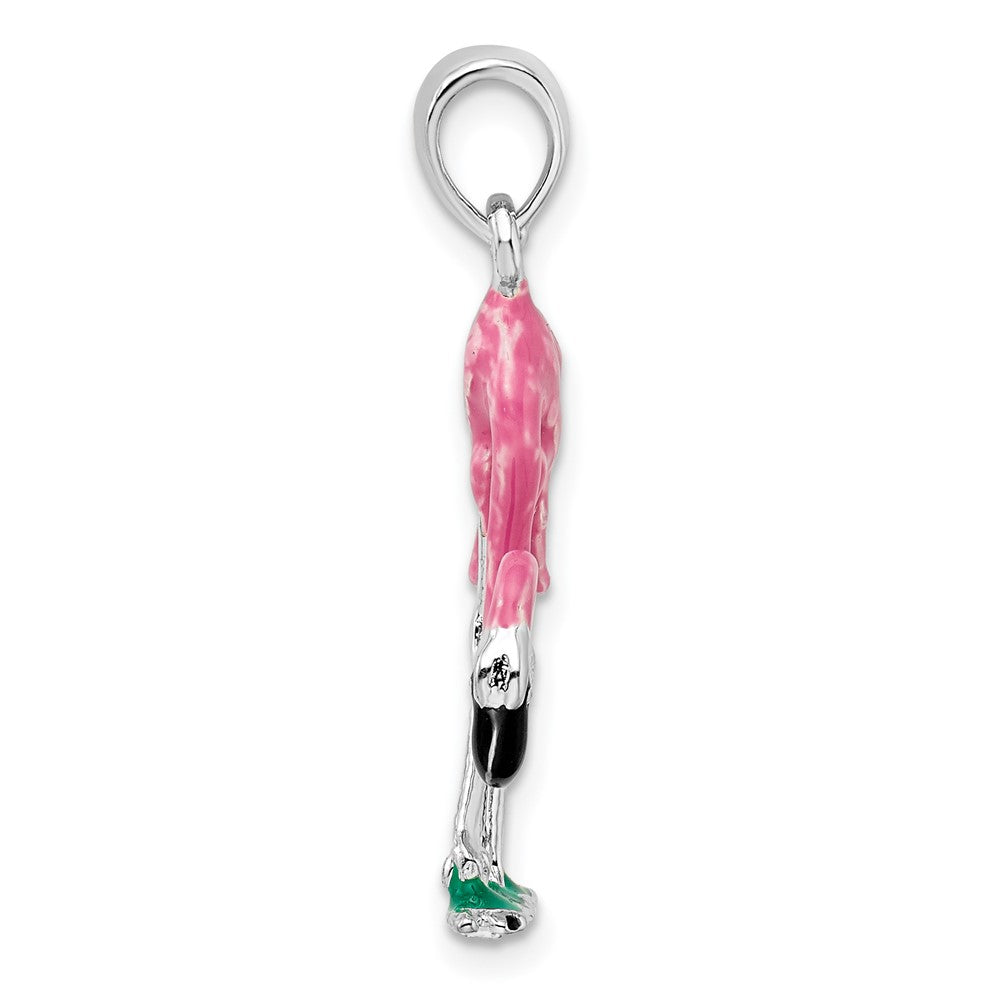 FJC Finejewelers 925 Sterling Silver Rhodium Plated Polished 3D Pink Flamingo Charm 15 mm