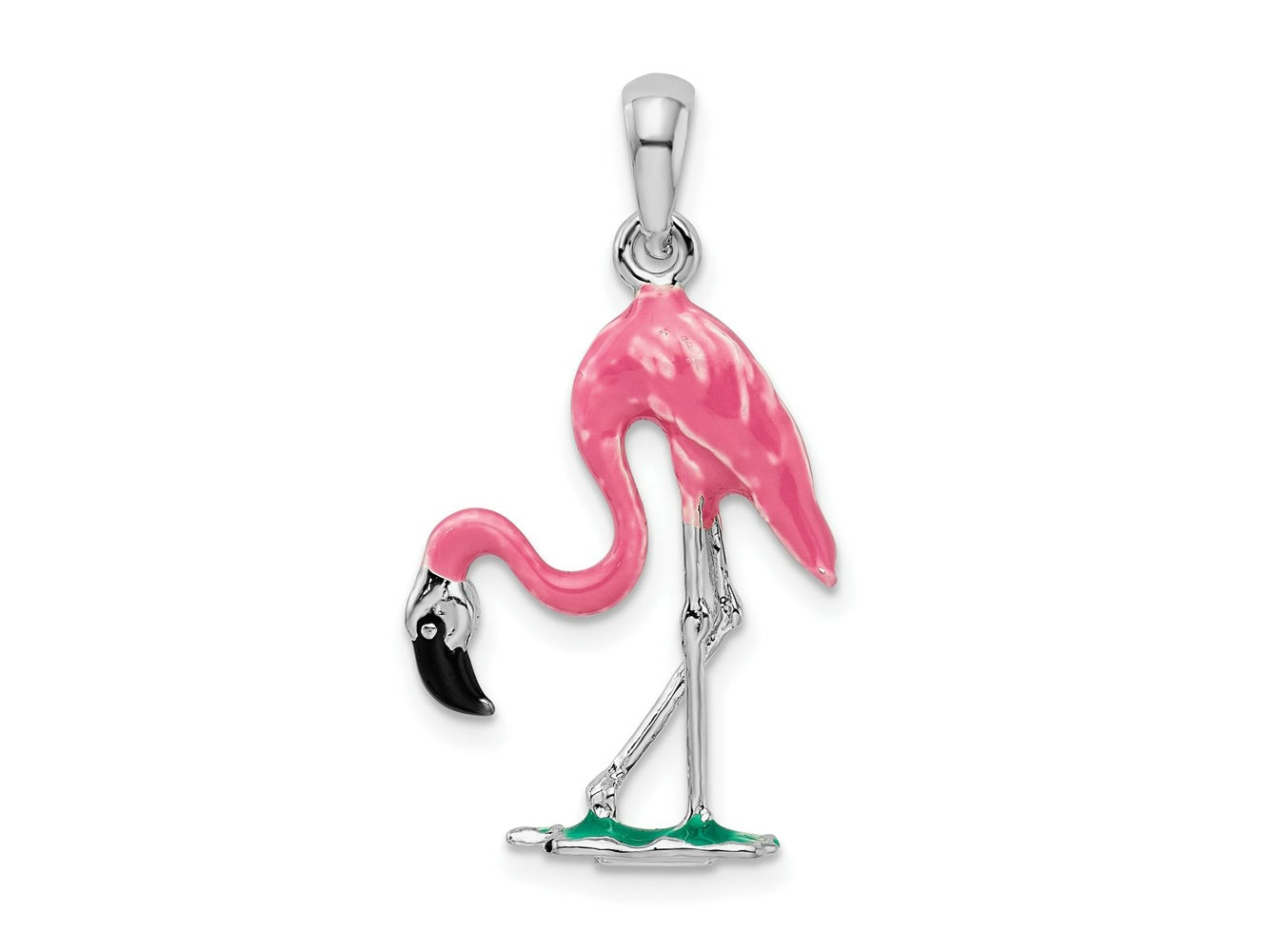 FJC Finejewelers 925 Sterling Silver Rhodium Plated Polished 3D Pink Flamingo Charm 15 mm