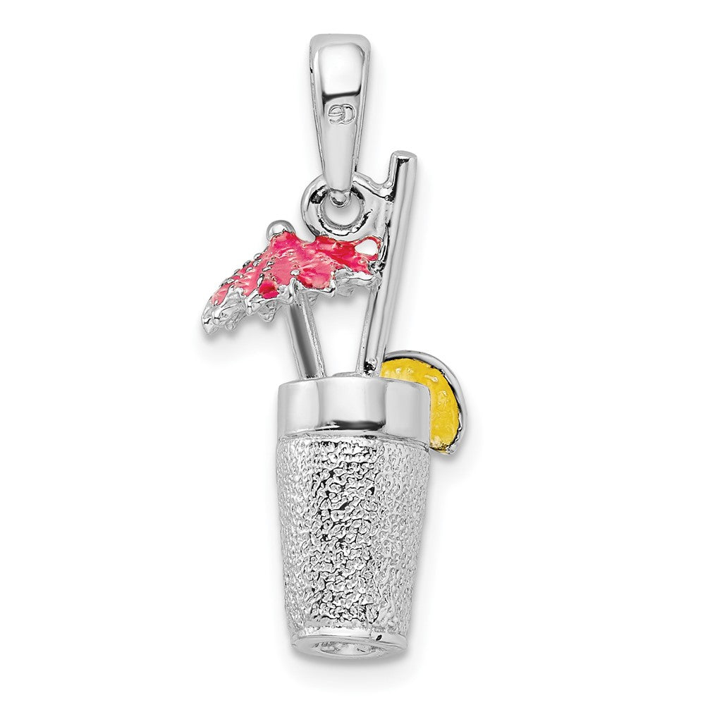 FJC Finejewelers 925 Sterling Silver Rhodium Plated 3D Enameled Cocktail Drink Charm 26 x 11 mm