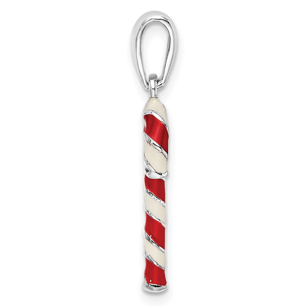 FJC Finejewelers 925 Sterling Silver Rhodium Plated 3D Enameled Candy Cane Charm 7 mm