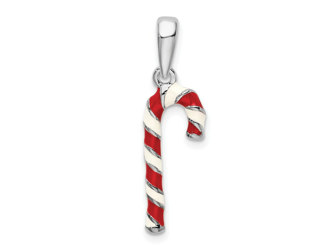 FJC Finejewelers 925 Sterling Silver Rhodium Plated 3D Enameled Candy Cane Charm 7 mm