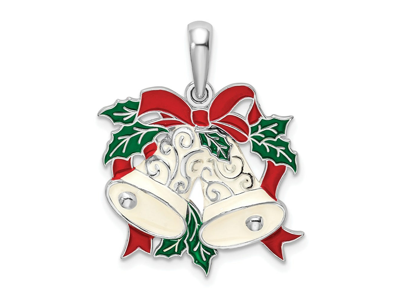 FJC Finejewelers 925 Sterling Silver Rhodium Plated Polished Enameled Bells/Holly Charm 21 mm