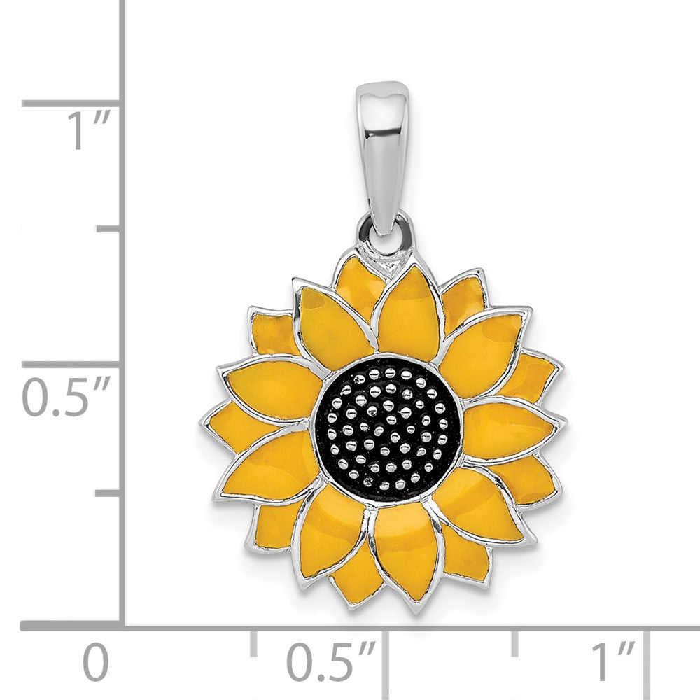 FJC Finejewelers 925 Sterling Silver Rhodium Plated Polished Enameled Sunflower Charm 19 mm