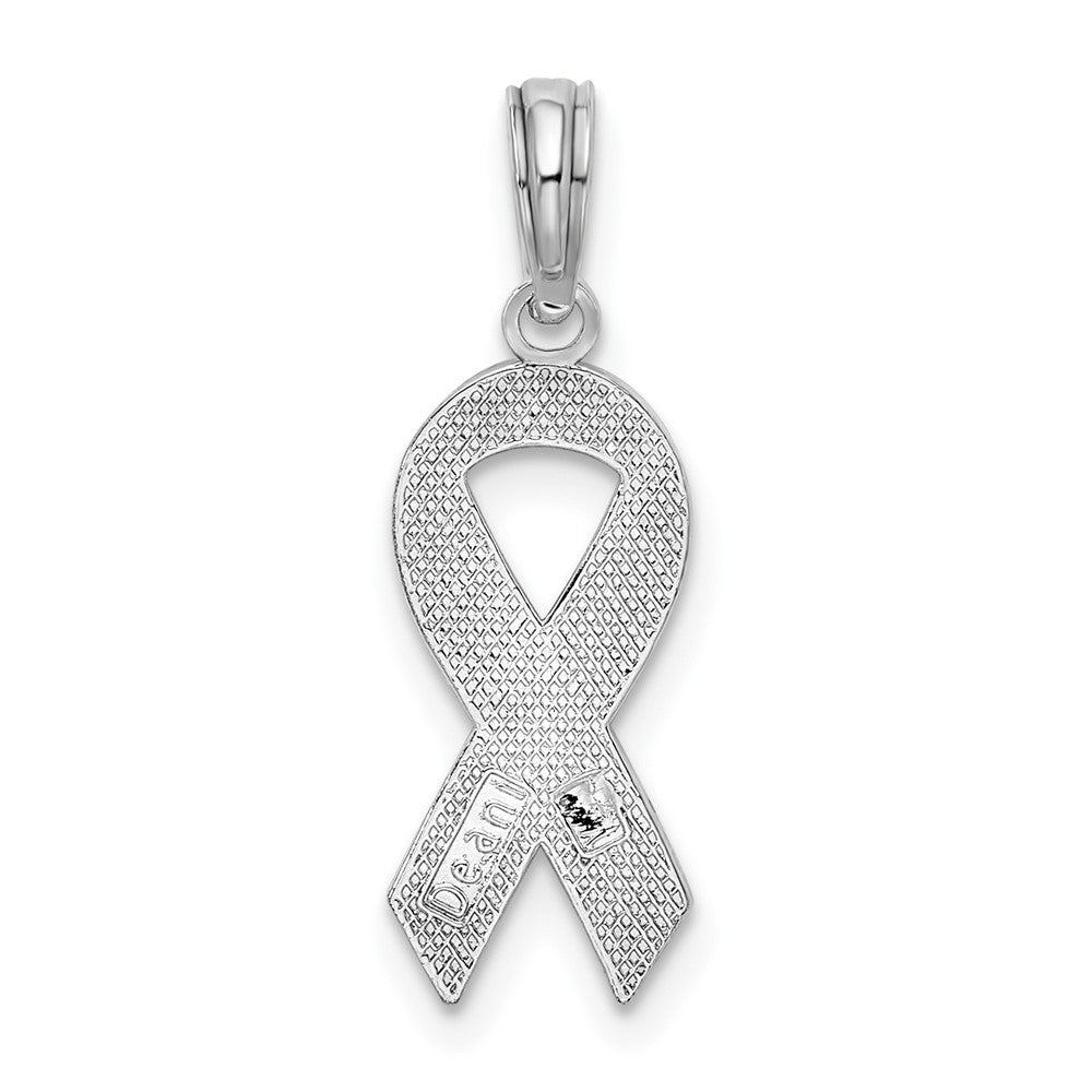 FJC Finejewelers 925 Sterling Silver Rhodium Plated Polished Enameled Pink Ribbon Charm 17 x 6 mm