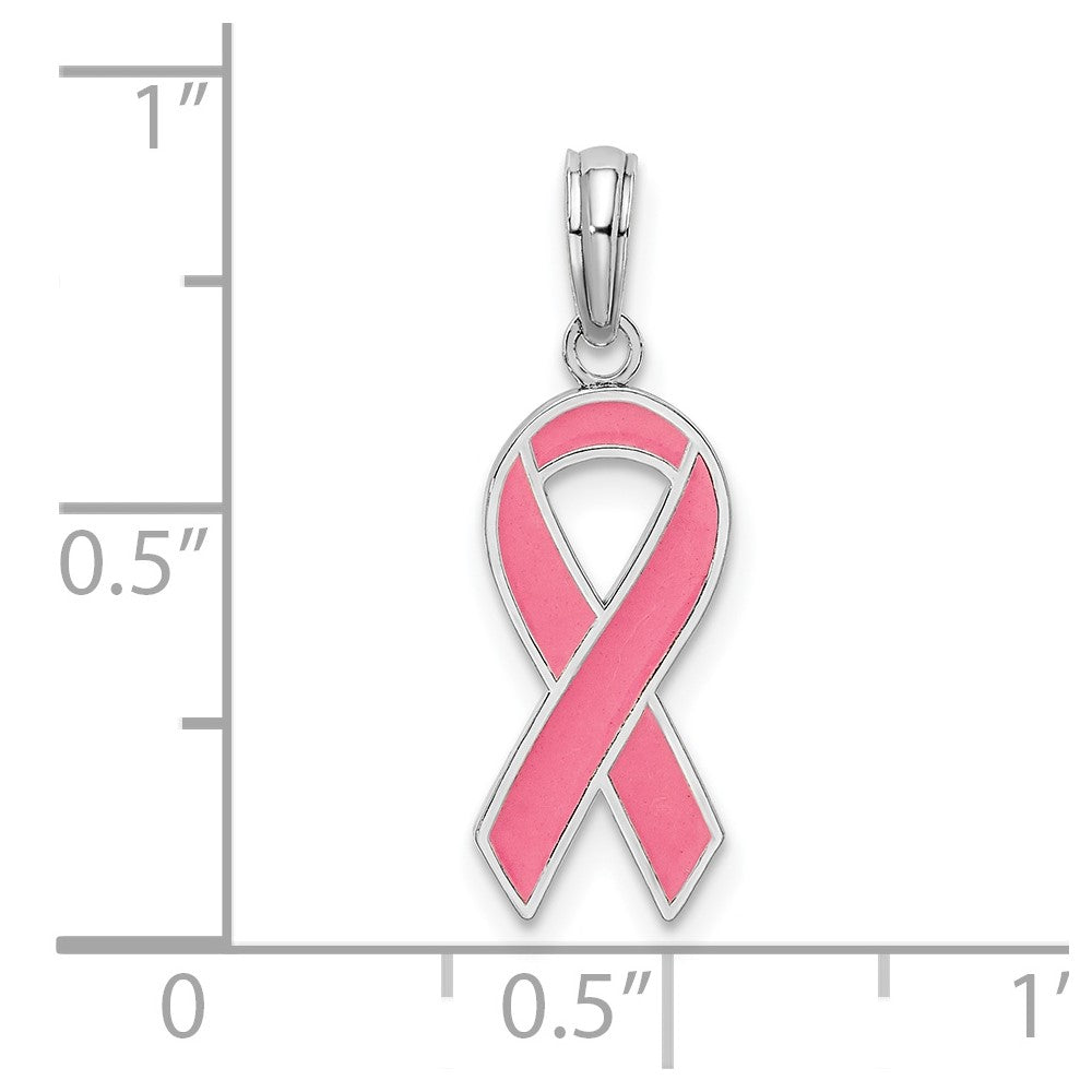 FJC Finejewelers 925 Sterling Silver Rhodium Plated Polished Enameled Pink Ribbon Charm 17 x 6 mm