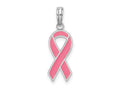 FJC Finejewelers 925 Sterling Silver Rhodium Plated Polished Enameled Pink Ribbon Charm 17 x 6 mm