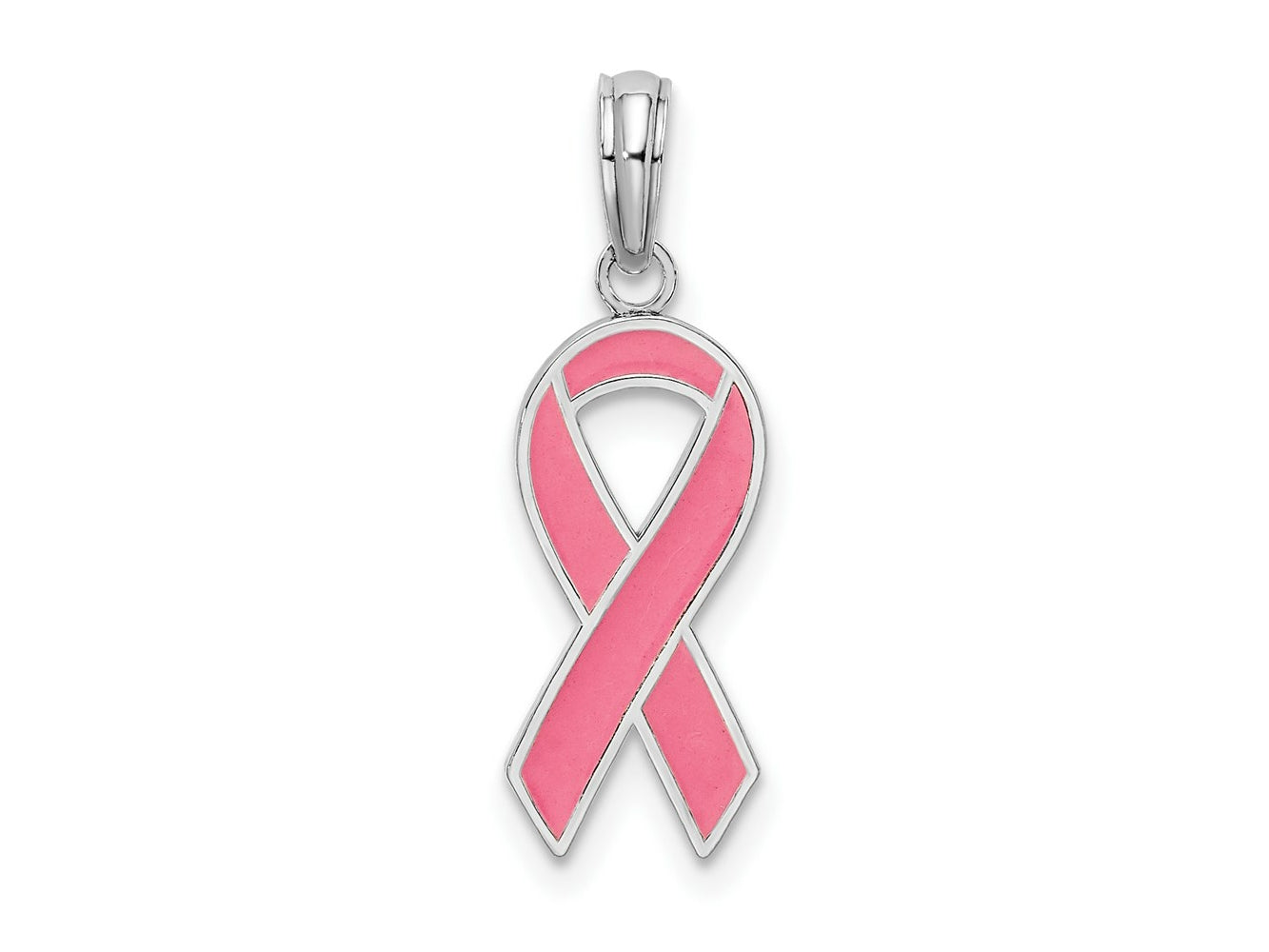 FJC Finejewelers 925 Sterling Silver Rhodium Plated Polished Enameled Pink Ribbon Charm 17 x 6 mm