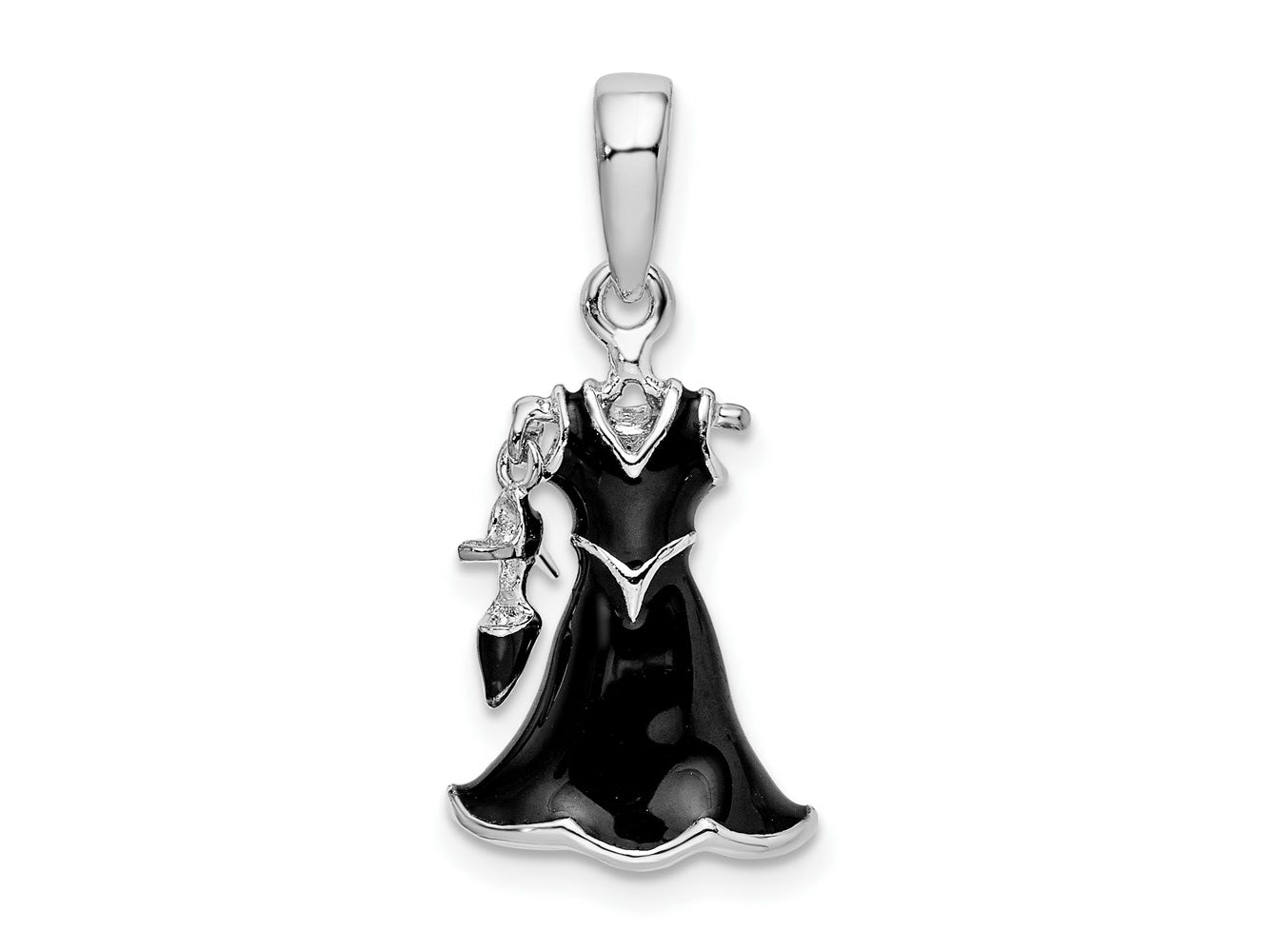FJC Finejewelers 925 Sterling Silver Rhodium Plated 3D Enameled Black Dress and Shoe Charm 25 x 11 mm