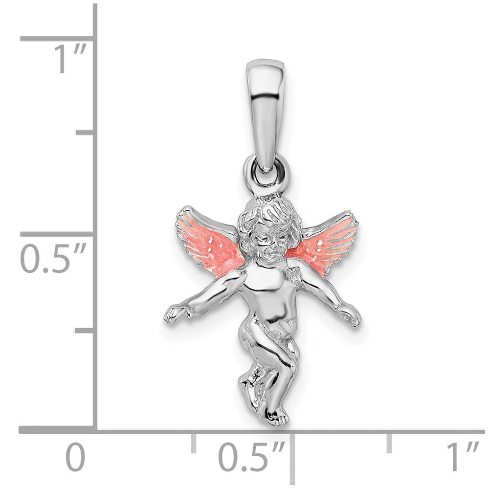 FJC Finejewelers 925 Sterling Silver Rhodium Plated Polished 3D Enameled Angel Charm 23 x 12 mm