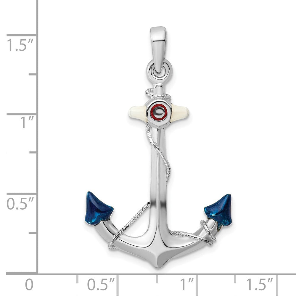 FJC Finejewelers 925 Sterling Silver Rhodium Plated Polished 3D Enameled Anchor Charm 38 x 23 mm
