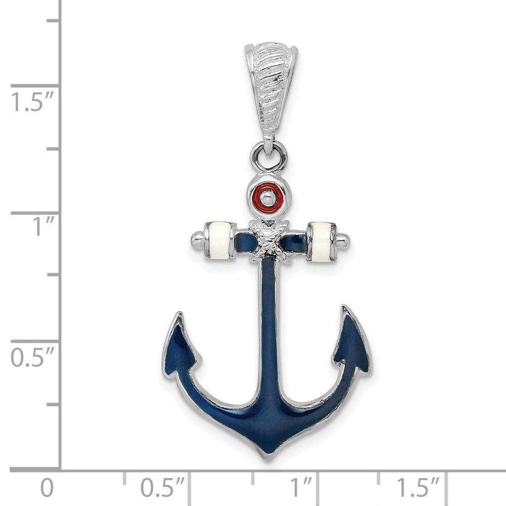 FJC Finejewelers 925 Sterling Silver Rhodium Plated Polished Enameled Anchor Charm 41 x 20 mm