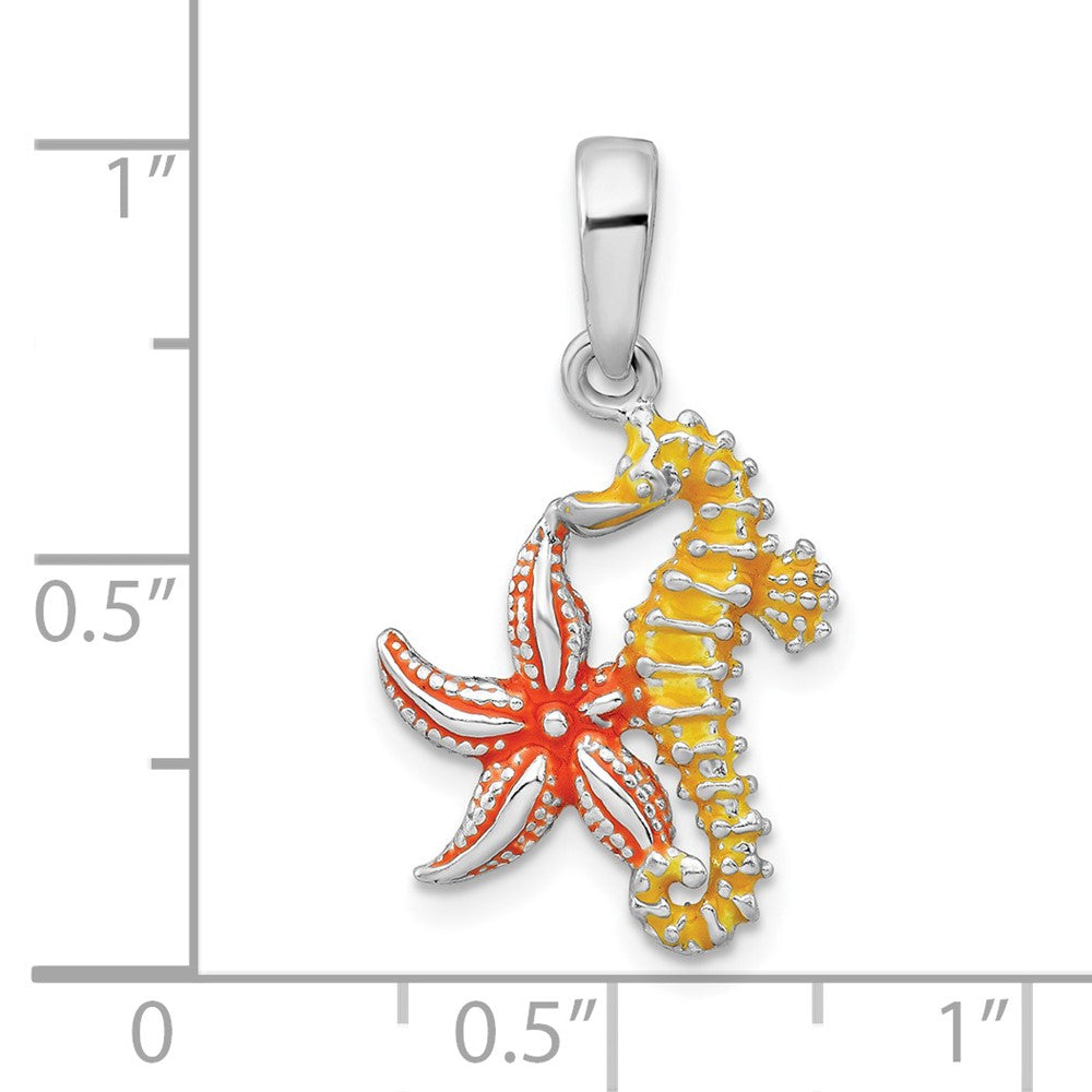FJC Finejewelers 925 Sterling Silver Rhodium Plated Enameled Starfish/Seahorse Charm 24 x 13 mm