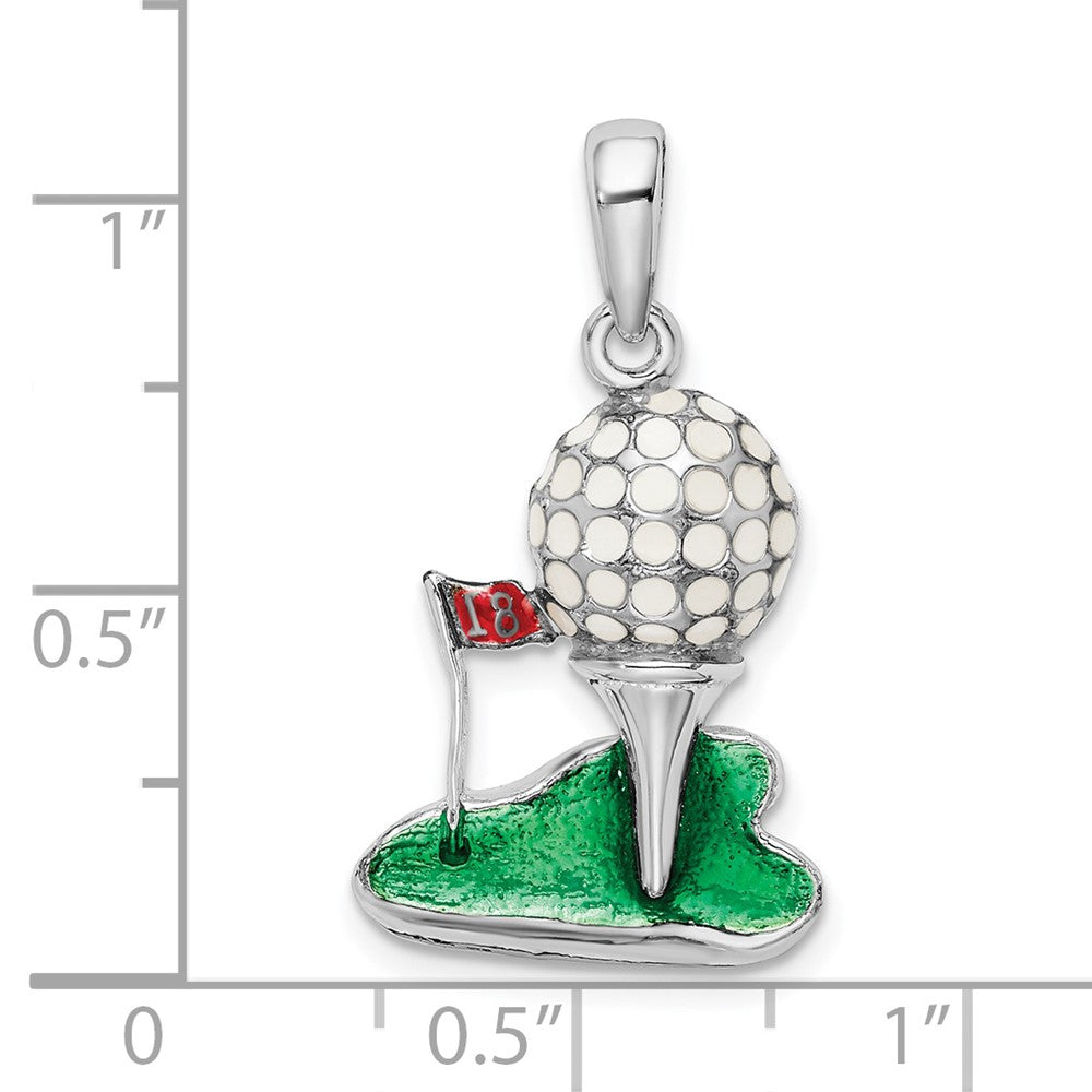 FJC Finejewelers 925 Sterling Silver Rhodium Plated Polished Enameled Golf Ball with Tee Charm 15 mm