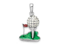 FJC Finejewelers 925 Sterling Silver Rhodium Plated Polished Enameled Golf Ball with Tee Charm 15 mm