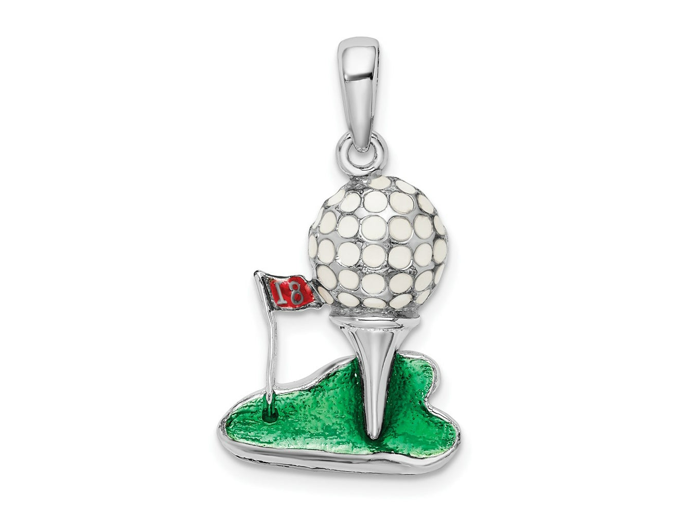 FJC Finejewelers 925 Sterling Silver Rhodium Plated Polished Enameled Golf Ball with Tee Charm 15 mm