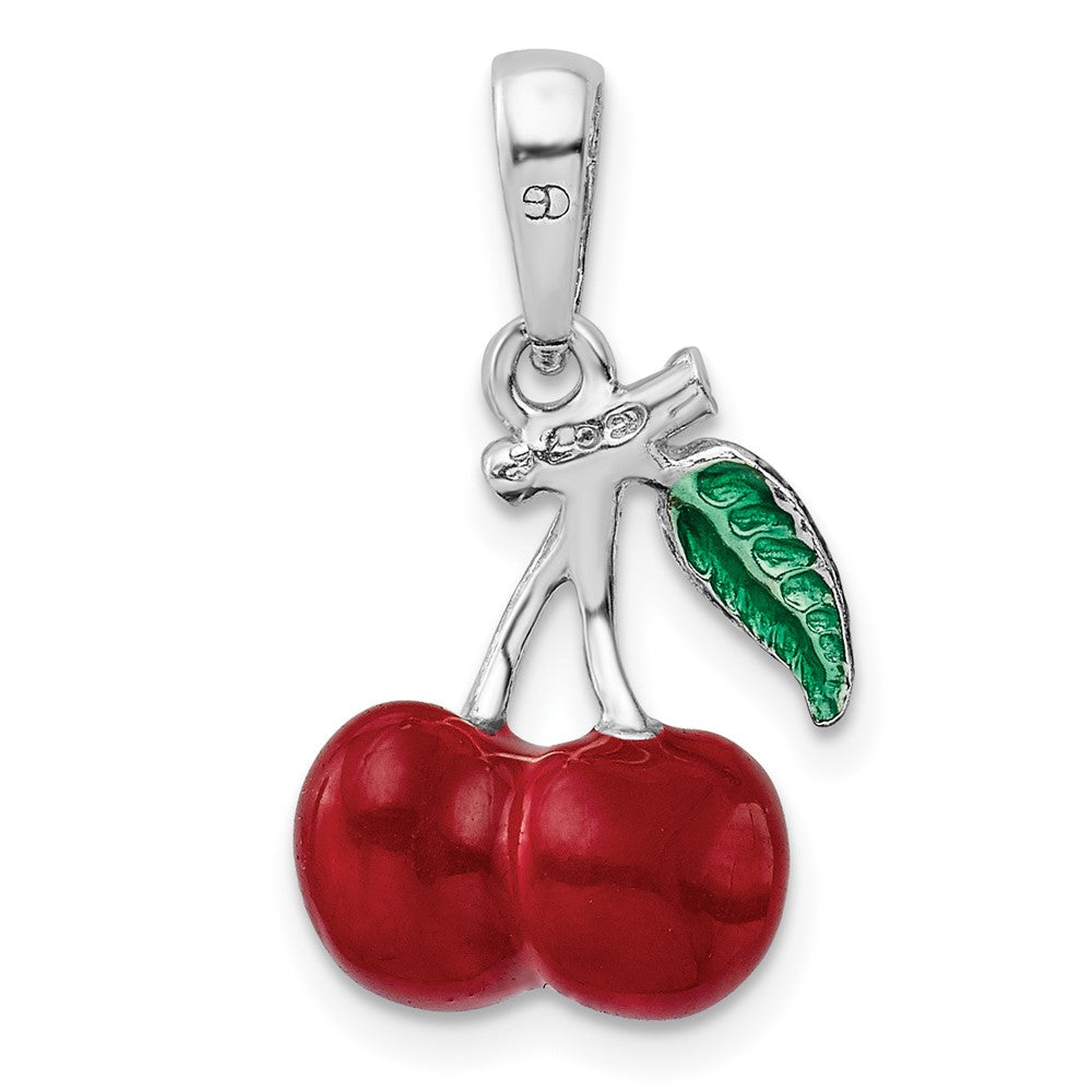 FJC Finejewelers 925 Sterling Silver Rhodium Plated Polished 3D Enameled Cherries Charm 22 x 12 mm