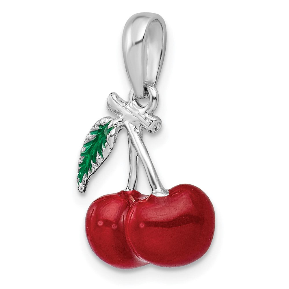 FJC Finejewelers 925 Sterling Silver Rhodium Plated Polished 3D Enameled Cherries Charm 22 x 12 mm
