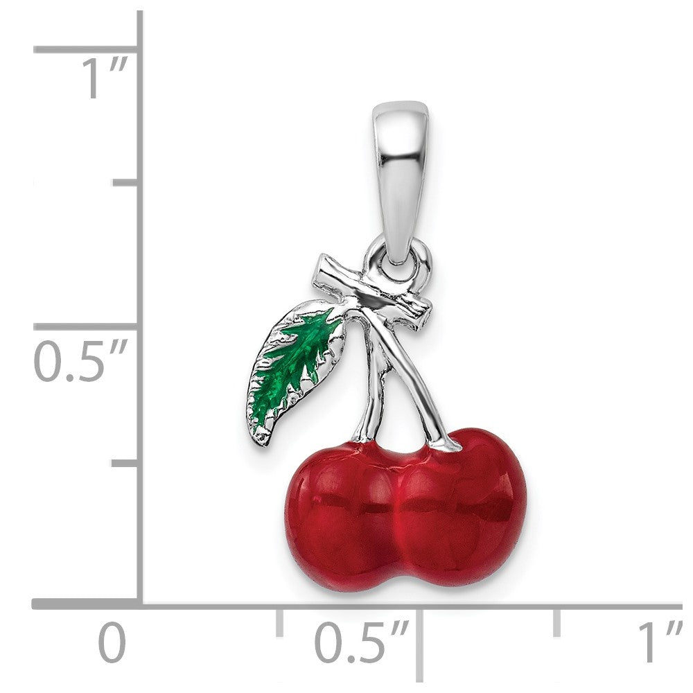 FJC Finejewelers 925 Sterling Silver Rhodium Plated Polished 3D Enameled Cherries Charm 22 x 12 mm