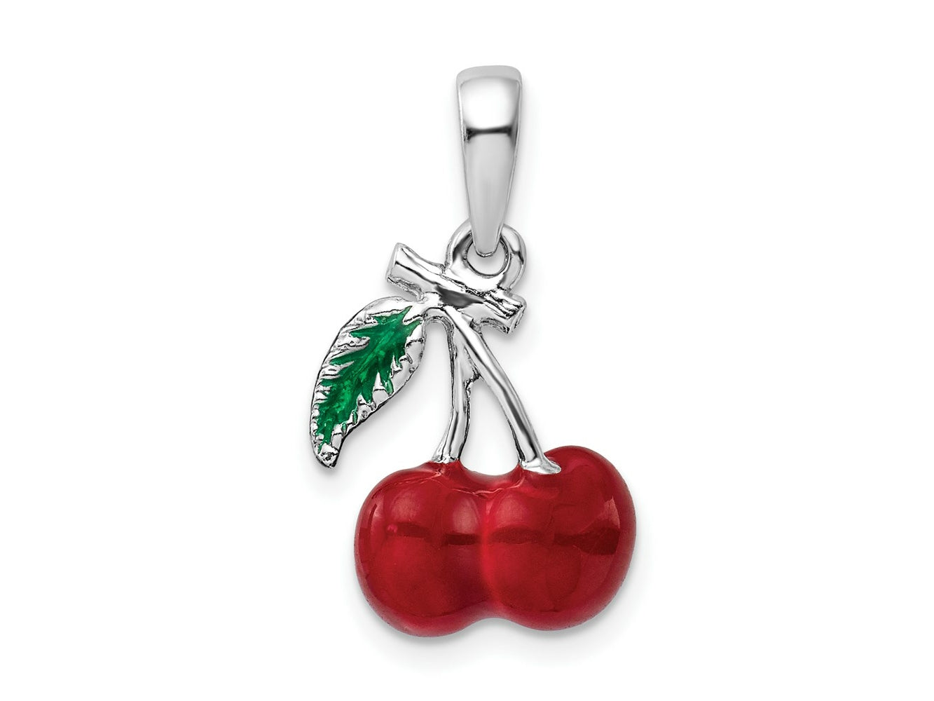 FJC Finejewelers 925 Sterling Silver Rhodium Plated Polished 3D Enameled Cherries Charm 22 x 12 mm