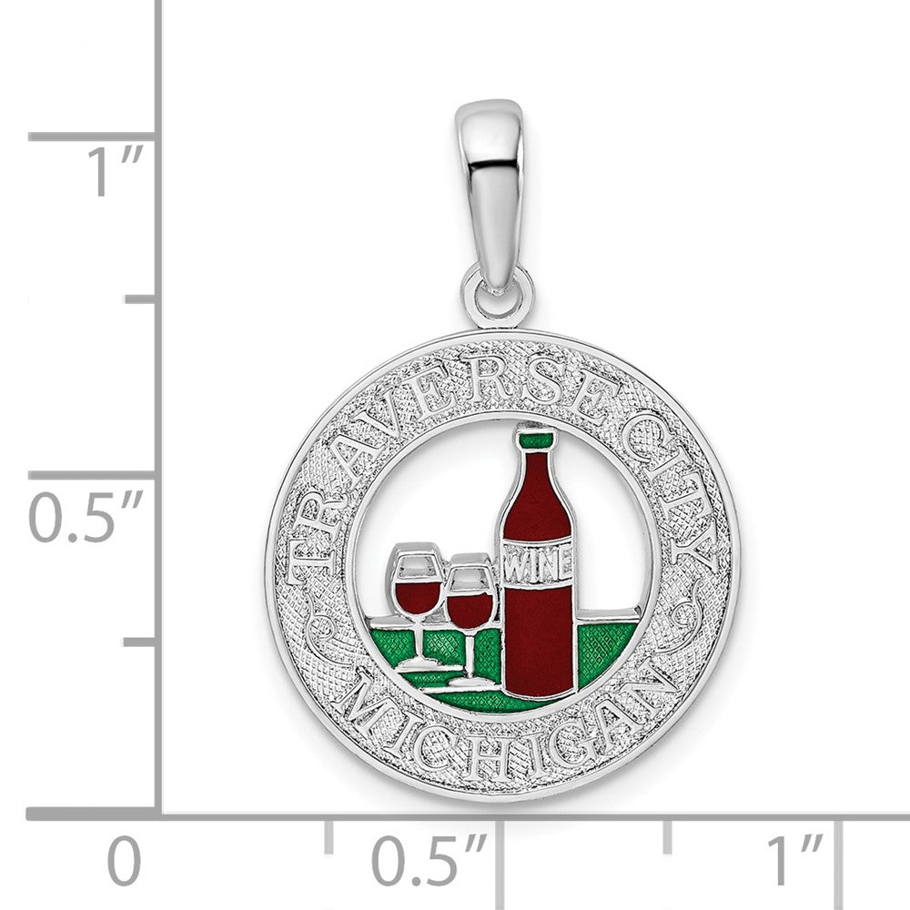 FJC Finejewelers 925 Sterling Silver Rhodium Plated Enamel Traverse CityMI with Wine Charm 26 x 18 mm