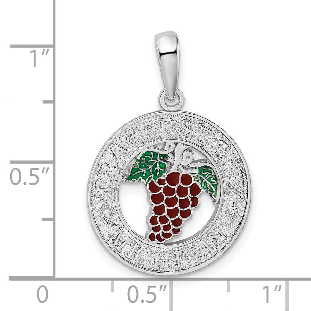 FJC Finejewelers 925 Sterling Silver Rhodium Plated Enamel Traverse City Mi with Grapes Charm 26 x 18 mm