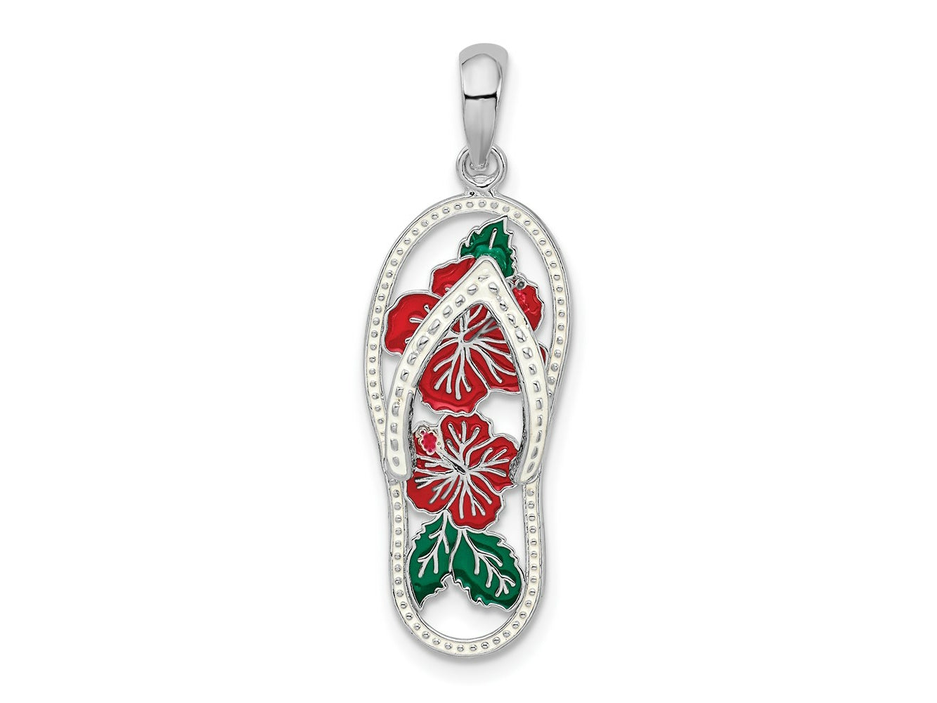 FJC Finejewelers 925 Sterling Silver Rhodium Plated Enamel Hibiscus Flower Flip-flop Charm 32 x 10 mm