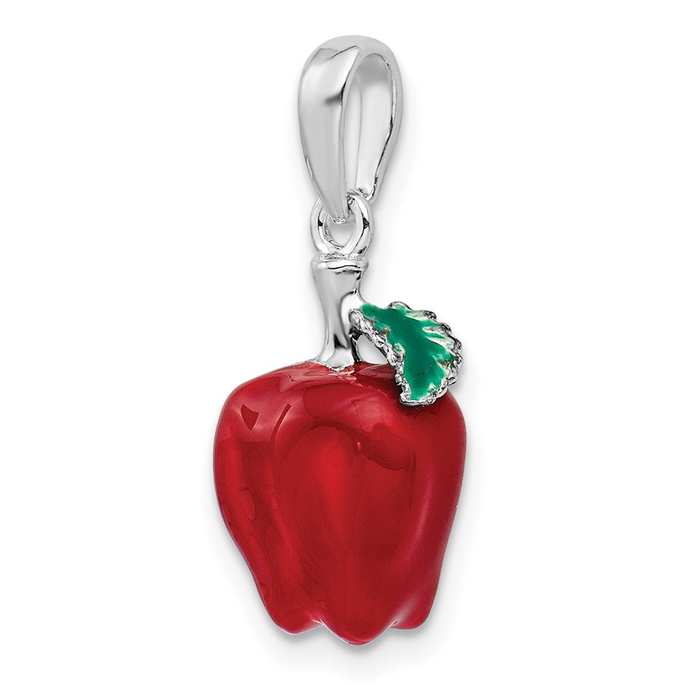 FJC Finejewelers 925 Sterling Silver Rhodium Plated Polished 3D Enameled Apple Charm 24 x 10 mm