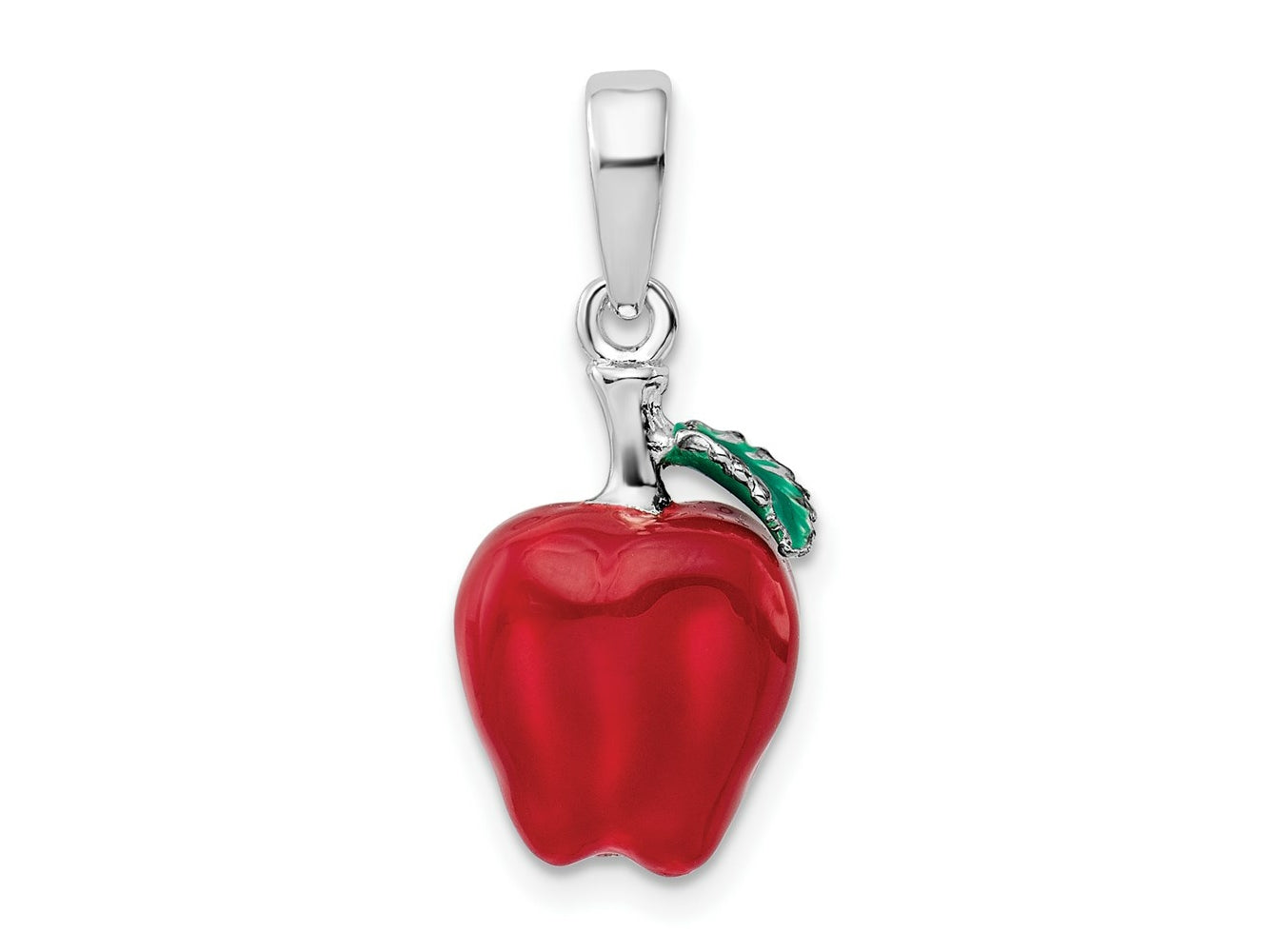 FJC Finejewelers 925 Sterling Silver Rhodium Plated Polished 3D Enameled Apple Charm 24 x 10 mm